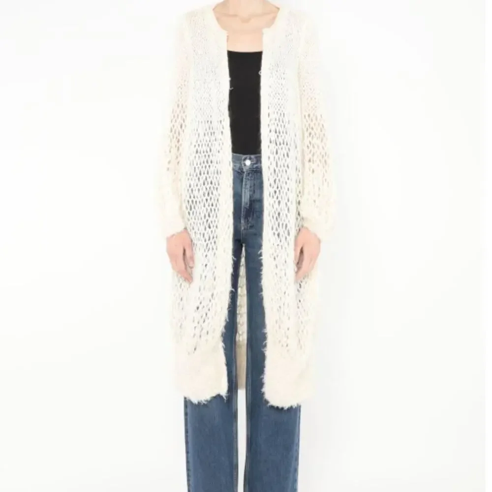 rare The Row Frayed Knit Duster Cardigan XS Cream Silk Cashmere Mohair Authentic